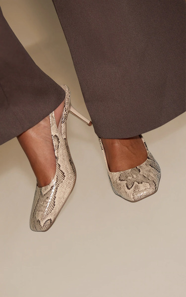  Prettylittlething Snake Square Toe Sling Back, Snake Print 