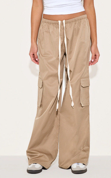  Prettylittlething Stone Drawstring Cargo Pocket Detail Straight Leg Trousers 