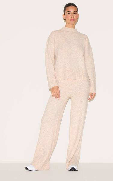  Prettylittlething Stone Luxe Knit Wide Leg Trousers 