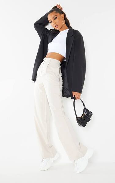  Prettylittlething Stone Peach Skin Straight Leg Trousers 