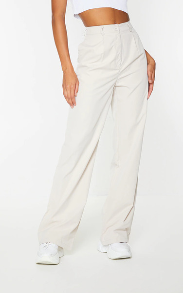  Prettylittlething Stone Peach Skin Straight Leg Trousers 