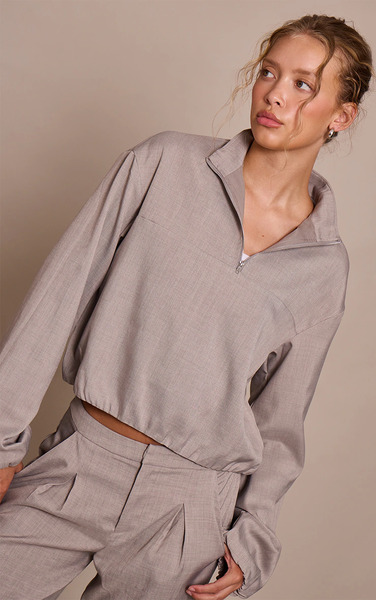  Prettylittlething Stone Quarter Zip Tailored Jacket 
