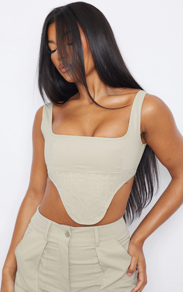  Prettylittlething Stone Twill Dip Hem Structured Cargo Corset 