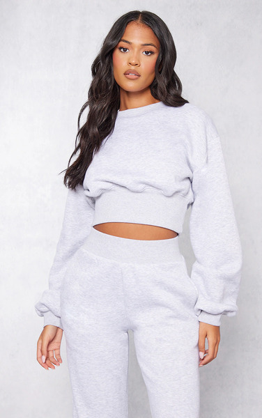  Prettylittlething Tall Ash Grey Cropped Sweatshirt 
