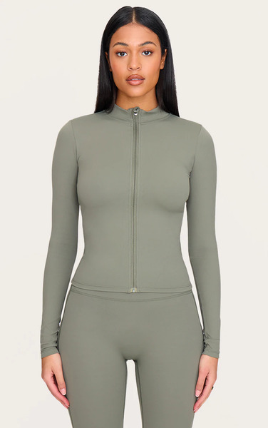  Prettylittlething Tall Olive Basic Sculpt Zip Jacket 