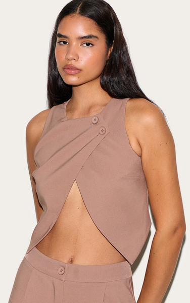  Prettylittlething Tall Taupe Asymmetric Button Detail Waistcoat 