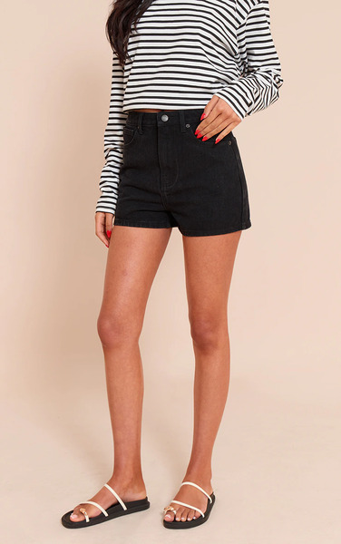  Prettylittlething Tall Washed Black High Waisted Basic Shorts 