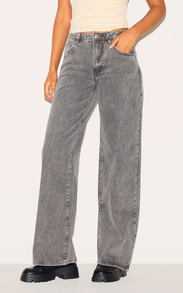  Prettylittlething Tall Washed Grey Low Rise Straight Leg Jeans 