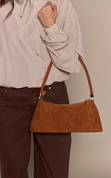  Prettylittlething Tan Pu Seam Detail Structured Shoulder Bag 