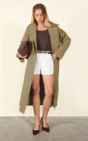  Prettylittlething Taupe Oversized Storm Flap Detail Trench 