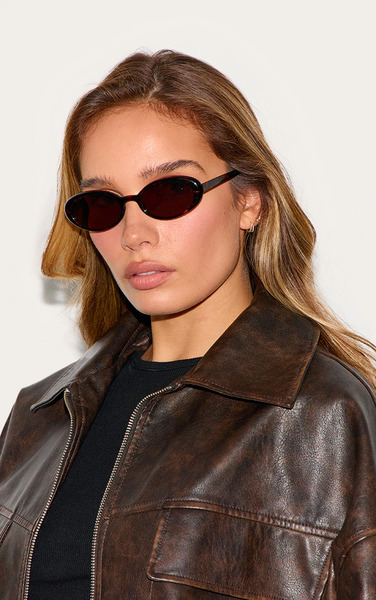  Prettylittlething Taupe Small Oval Sunglasses 