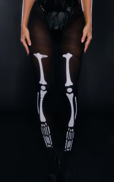  Prettylittlething Tights Skeleton Print, Black 