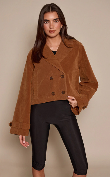  Prettylittlething Toffee Suede Cropped Trench 