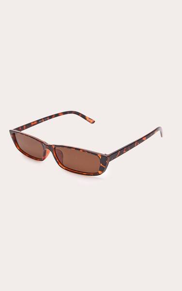  Prettylittlething Tortoiseshell Brown Lens Skinny Rectangle Sunglasses 