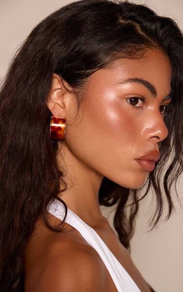  Prettylittlething Tortoiseshell Chunky Half Hoop Earrings 