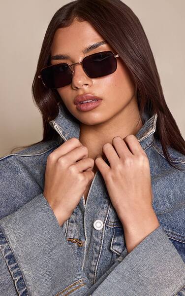  Prettylittlething Tortoiseshell Metal Frame Rectangle Sunglasses 