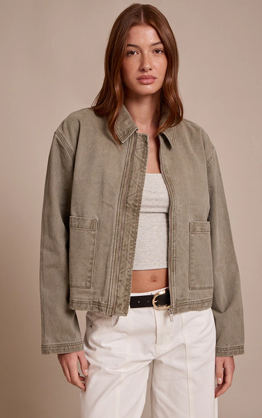  Prettylittlething Washed Olive Carpenter Denim Jacket 