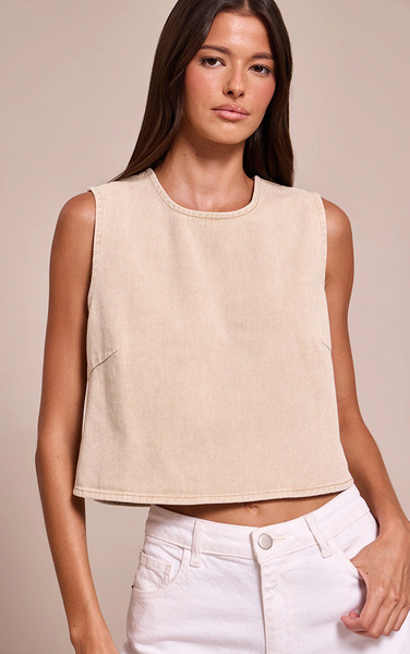  Prettylittlething Washed Stone Round Neck Boxy Denim Top 