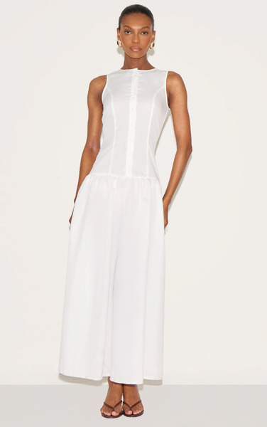  Prettylittlething White Button Down Drop Waist Maxi Dress 
