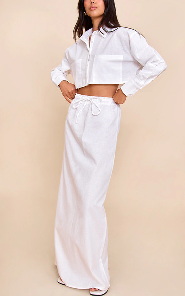  Prettylittlething White Drawstring Maxi Skirt 