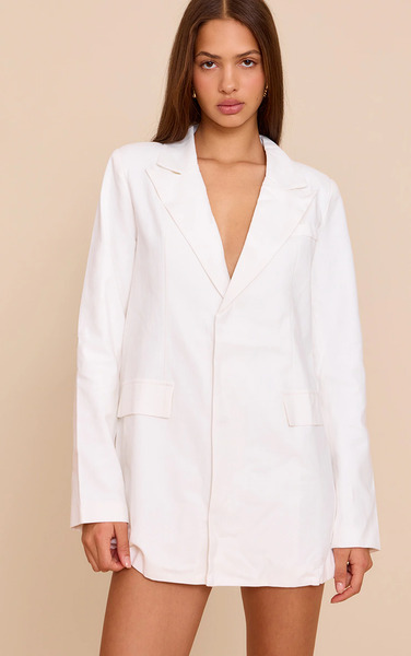  Prettylittlething White Linen Blend Blazer Dress 