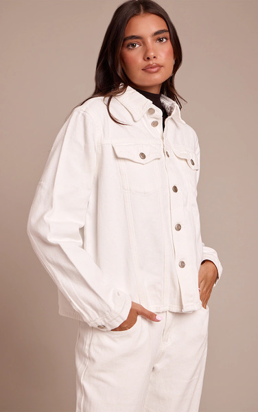 Prettylittlething White Oversized Denim Shirt 