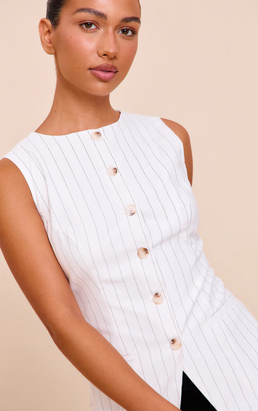  Prettylittlething White Pinstripe Button Up Waistcoat 