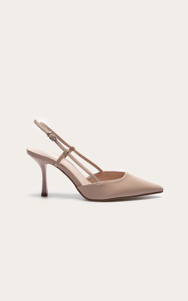  Prettylittlething Wide Fit Nude Pu Point Toe High Court Heels 