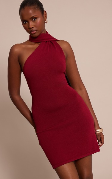  Prettylittlething Wine Scarf Detail Mini Dress 