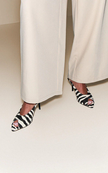  Prettylittlething Zebra Peep Toe Heeled Mules 