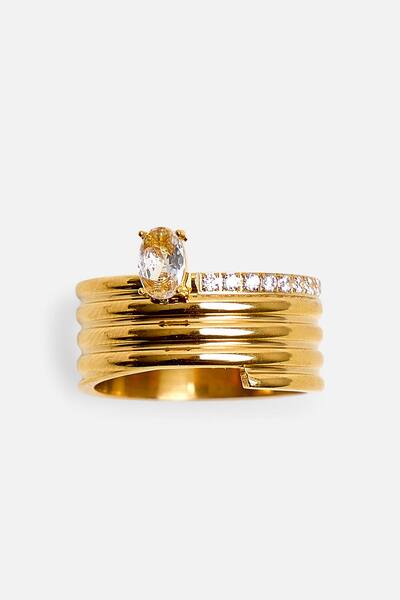  Public Desire Layered Gold Ring With Diamante Detail 