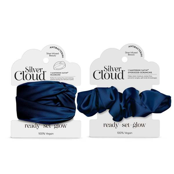  Silver Cloud Santorini Satin+ Headband And Oversized Scrunchie Navy 