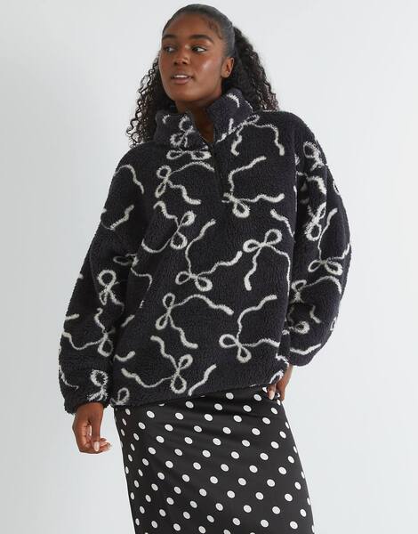  Skinnydip Bow Longline Fleece, Black 