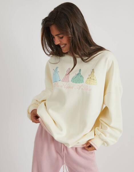 Skinnydip Disney Princess Sweatshirt, Ecru 