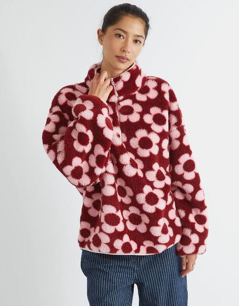 Skinnydip Pink Flower Longline Fleece, Bright Pink 