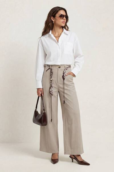  Urban Bliss Belted Barrel Leg Trouser Grey, Stone 