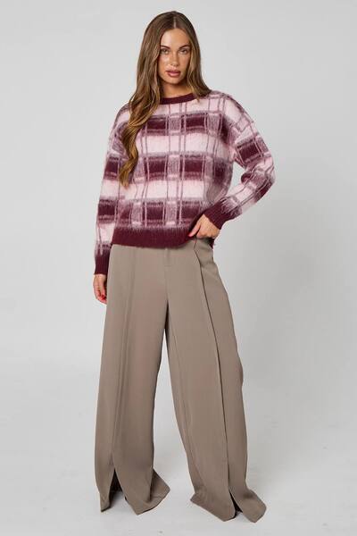  Urban Bliss Checkered Jumper, Burgundy 