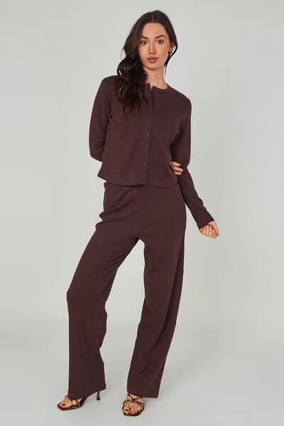  Urban Bliss Chocolate Ribbed Wide Leg Trouser 