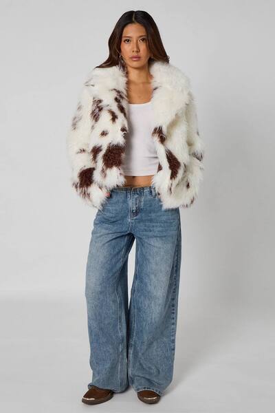  Urban Bliss Cow Print Fur Jacket 