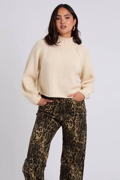  Urban Bliss Exposed Seam Roll Neck Jumper, Cream 