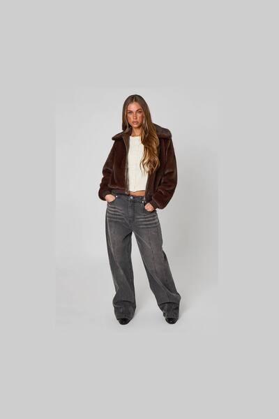  Urban Bliss Fur Bomber Jacket, Chocolate 