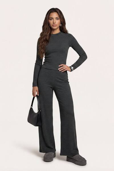  Urban Bliss Jersey Striped Wide Leg Trouser Grey 