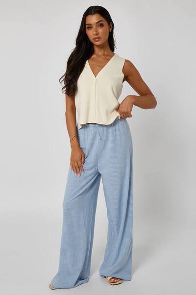  Urban Bliss Linen-look Elasticated Wide Leg Trouser, Blue 