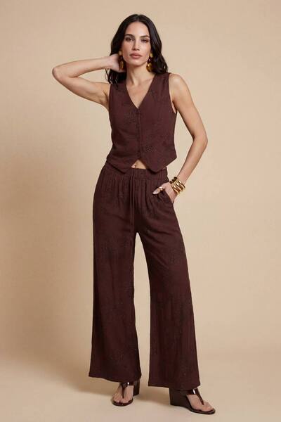  Urban Bliss Metallic Wide Leg Trouser Chocolate 