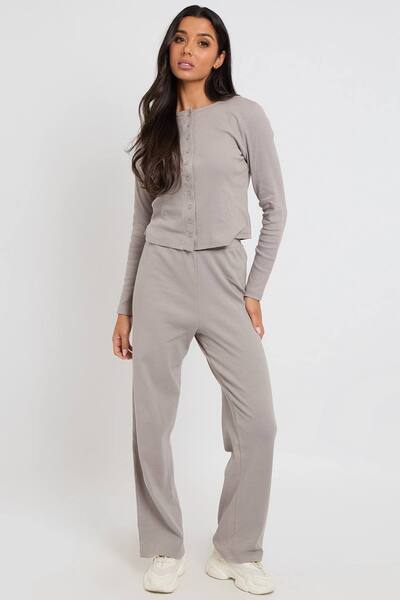  Urban Bliss Ribbed Wide Leg Trouser, Grey 