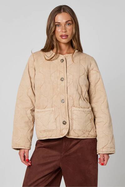  Urban Bliss Washed Quilted Coat, Natural 