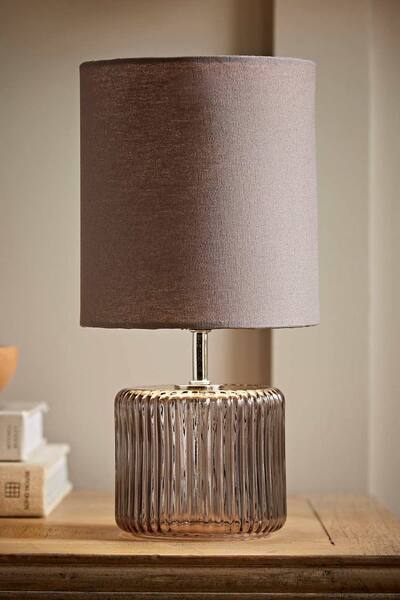  Valuelights Betty Glass Table Lamp With Fabric Lamp Shade, Grey 