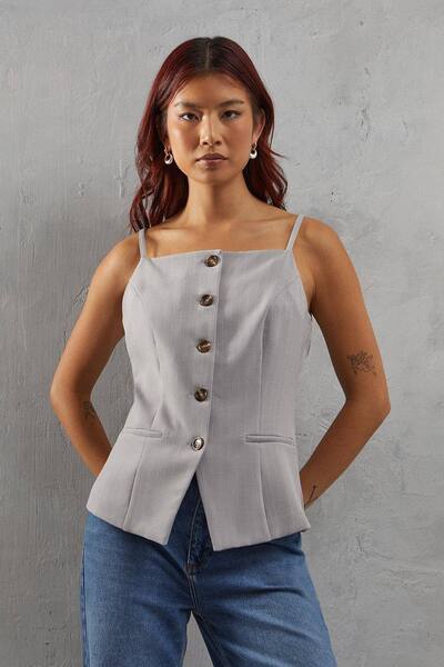  Warehouse Premium Pinstripe Strappy Waistcoat, Grey 