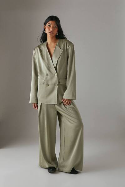  Warehouse Raw Edge Relaxed Satin Blazer, Khaki 