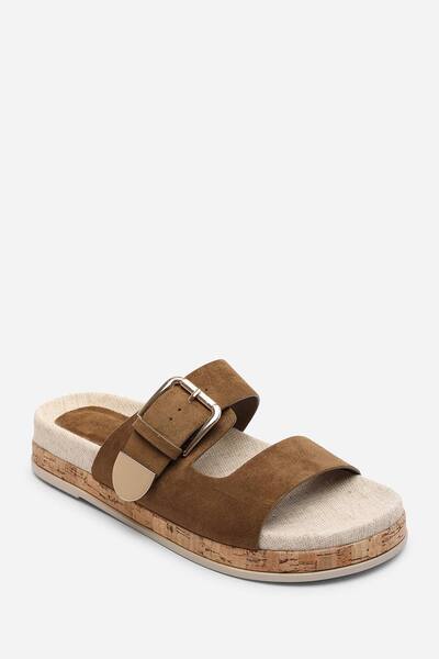  Where's That From Avenue Buckle Footbed Suede Sandal, Khaki 